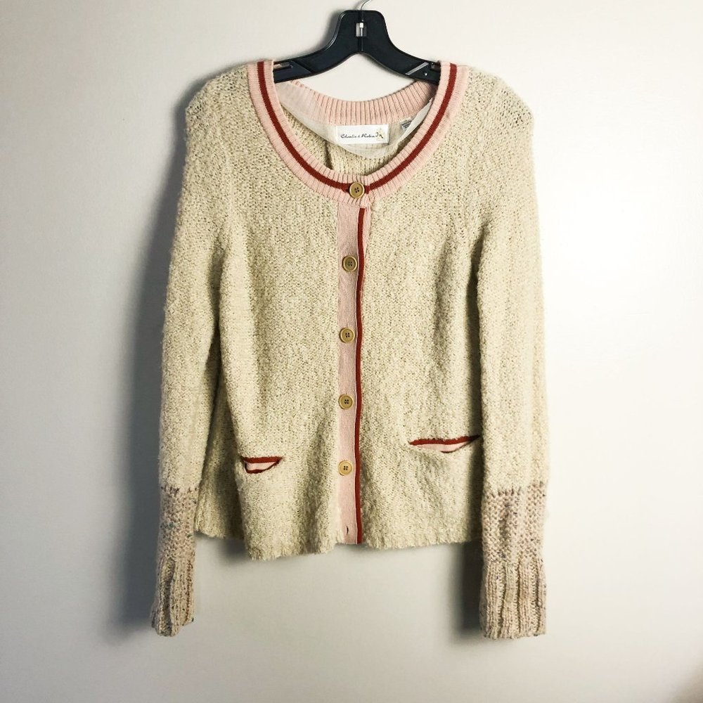Charlie & Robin Cream Button Front Fuzzy Retro Cardigan Small womens
